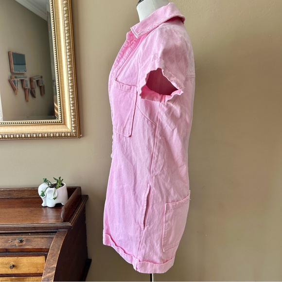 Show Me Your Mumu Pink Denim Range Romper Utility Button Front Jumpsuit Size S - Picture 6 of 15